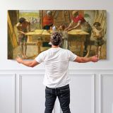 Christ in the House of His Parents by John Everett Millais — single-panel canvas shown behind a standing person for scale