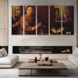 Christ in the House of Martha and Mary by Diego Velazquez — four-panel canvas arrangement in a living room