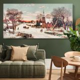 Christmas Eve by Hoover & Son — single-panel canvas above a green sofa