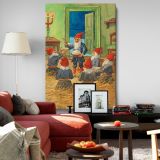Christmas Gnome - Scandinavian Elf Wrapping Gifts Scene By Jenny NystrOm canvas wall art