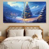 Christmas Tree in a Snowy Mountain Landscape — single-panel canvas in a bedroom