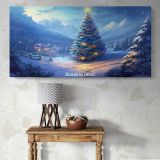 Christmas Tree in a Snowy Mountain Landscape — single-panel canvas above a console table
