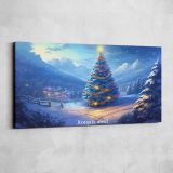Christmas Tree in a Snowy Mountain Landscape — single-panel canvas shown on a pale studio wall