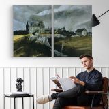 Church on a Windswept Hill - two-panel canvas displayed in a reading room