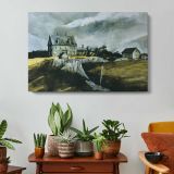 Church on a Windswept Hill - single-panel canvas displayed above a console table