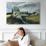 Church on a Windswept Hill - single-panel canvas displayed above a sofa