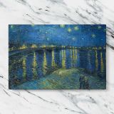 Starry Night Over the Rhone canvas artwork displayed on a marble background