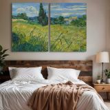 Green Wheat Field with Cypress canvas wall art in room setting 7