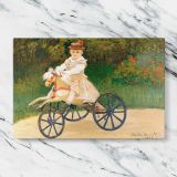 Jean Monet on His Hobby Horse canvas artwork displayed on a marble background
