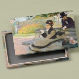 Camille Monet on a Garden Bench canvas front and rear frame view