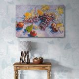 Grapes Lemons Pears and Apples canvas wall art in room setting 5