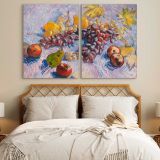 Grapes Lemons Pears and Apples canvas wall art in room setting 6