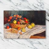 Apples and Grapes canvas artwork displayed on a marble background