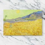 Wheatfield with a reaper canvas artwork displayed on a marble background