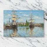 Ships Riding on the Seine at Rouen canvas artwork displayed on a marble background