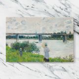 The Promenade with the Railroad Bridge Argenteuil canvas artwork displayed on a marble background