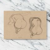 Two Studies of a Seated Nude canvas artwork displayed on a marble background