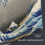 The Great Wave off Kanagawa canvas texture and wrapped edge closeup