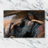 An Egyptian Pot Seller at Giza canvas artwork displayed on a marble background