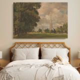 Salisbury Cathedral from Lower Marsh Close canvas wall art in room setting 6