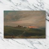 Stonehenge at Sunset canvas artwork displayed on a marble background
