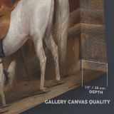 White Horse and Dogs in a Stable canvas texture and wrapped edge closeup