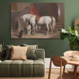 White Horse and Dogs in a Stable canvas wall art in room setting 4