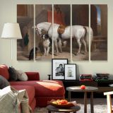 White Horse and Dogs in a Stable canvas wall art in room setting 6