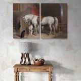 White Horse and Dogs in a Stable canvas wall art in room setting 7