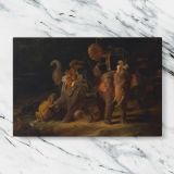 Tiger Hunting in the East Indies canvas artwork displayed on a marble background