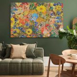 Colourful Vintage Flower Collage canvas wall art in room setting 4