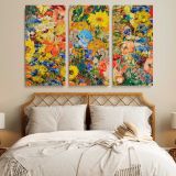 Colourful Vintage Flower Collage canvas wall art in room setting 7