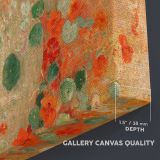 Nasturtiums canvas texture and wrapped edge closeup