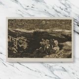 Horsemen in Combat canvas artwork displayed on a marble background