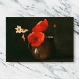 Poppies and Daisies canvas artwork displayed on a marble background