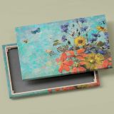 Butterflies and Flowers on Turquoise canvas front and rear frame view