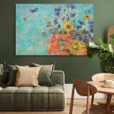 Butterflies and Flowers on Turquoise canvas wall art in room setting 4