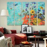 Butterflies and Flowers on Turquoise canvas wall art in room setting 5