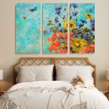 Butterflies and Flowers on Turquoise canvas wall art in room setting 7