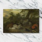 The Sleeping Shepherd canvas artwork displayed on a marble background