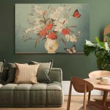 Butterflies and Flowers in a Cream Vase canvas wall art in room setting 4