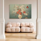 Butterflies and Flowers in a Cream Vase canvas wall art in room setting 5