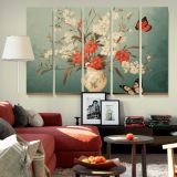 Butterflies and Flowers in a Cream Vase canvas wall art in room setting 6