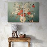 Butterflies and Flowers in a Cream Vase canvas wall art in room setting 7