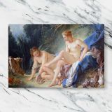 Diana Leaving Her Bath canvas artwork displayed on a marble background