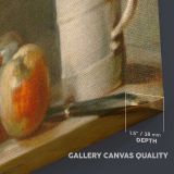 Still Life with a White Mug canvas texture and wrapped edge closeup