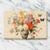 Butterflies and a Colourful Flower Bouquet canvas artwork displayed on a marble background