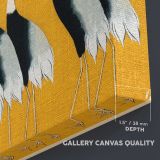 Japanese Cranes on Gold canvas texture and wrapped edge closeup
