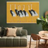 Japanese Cranes on Gold canvas wall art in room setting 4