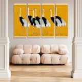 Japanese Cranes on Gold canvas wall art in room setting 5